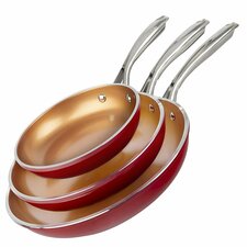 Gotham Steel Frying Pan Set, 3 Piece Nonstick Copper Fry Pans Set, 8, 10 &amp; 12 Nonstick Frying Pans, Nonstick Skillet Set, Omelet Pan, Cookware, Pfoa Free, Dishwasher Safe, Cool Touch Handle - Red
