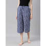 Women Printed Blue Viscose Lounge Capri Pants
