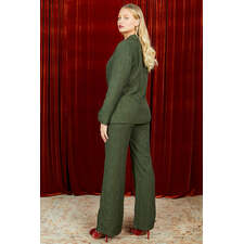 The Ravenna Double Breasted Blazer in Khaki Green Zebra Jacquard