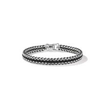 David Yurman Men's Woven Box Chain Bracelet in Sterling Silver with Nylon, 10mm, Main, color, BLACK