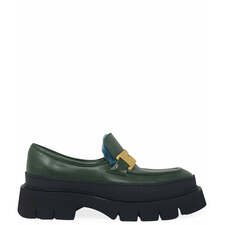 Madison Maison Green Leather Chunky Loafer With Shearling - MADISON MAISON