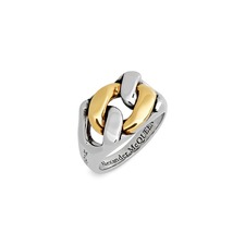 Alexander McQueen Chain Link Signet Ring, Main, color, Antique Silver