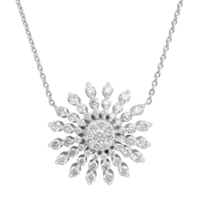 18K White Gold Diamond Sunburst Necklace