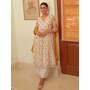 White Chiffon Lurex Floral Printed Kurta with Palazzo and Dupatta