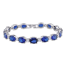 Oval Created Blue and White Sapphire Bracelet
