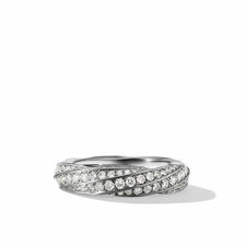 Cable Edge Band Ring in Sterling Silver with Diamonds