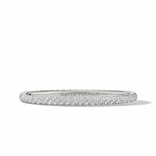Sculpted Cable Diamond Bangle Bracelet in 18K White Gold