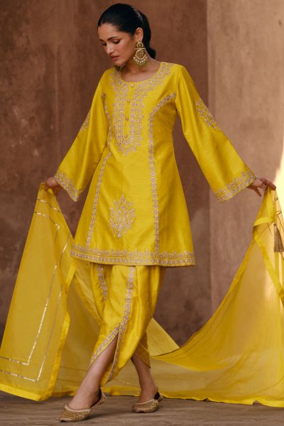 Lemon Yellow Silk Embroider...