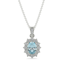 Aquamarine and Diamond Lady Diana Halo Pendant Platinum - CHRISSY