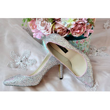 Swarovski Crystal Silver Glitter Bridal High Heel Stiletto Luxury Custom dye Pearlescent Pink Pearl Leather Pump