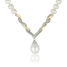 S&G Sterling Silver and 14k Yellow Gold Freshwater Cultured Pearl and Diamond Drop Necklace (0.09cttw, I-J Color, I3 Clarity), 18": Jewelry: Amazon.com