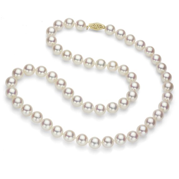 Amazon.com: 14k Yellow Gold 7-8mm White Japanese Saltwater Akoya Pearl High Luster Necklace 18" Length, AAA Quality.: Jewelry