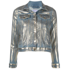 denim jacket with metallic details on outer