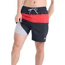 SAXX Oh Buoy Colorblock Volley Swim Trunks, Main, color, India Ink/ Hibiscus