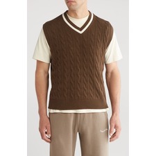 Museum of Peace &amp; Quiet School House Cable Knit Sweater Vest, Main, color, Brown