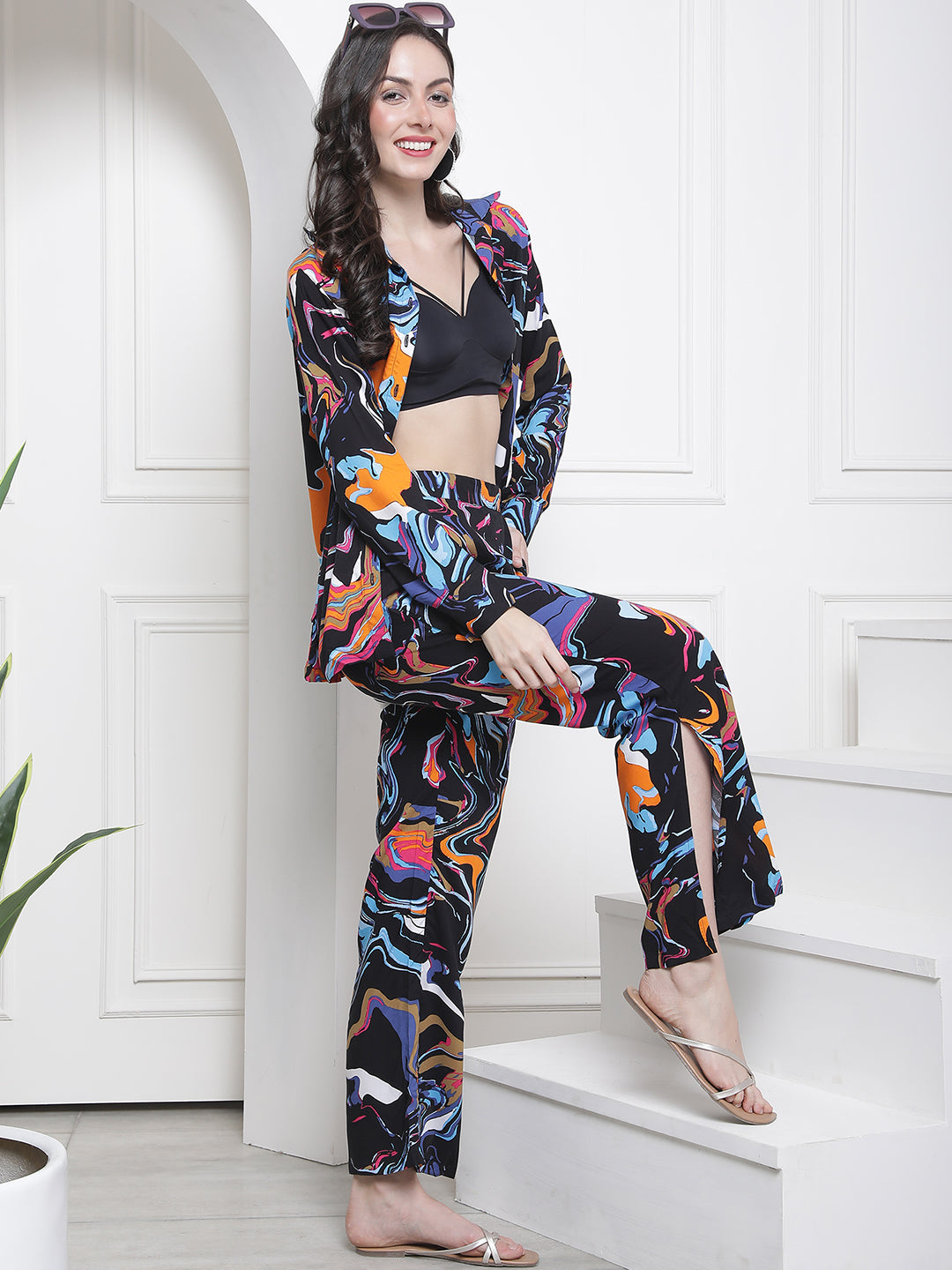 Black Abstract Printed Visc...