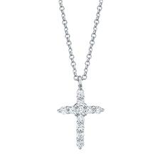 14K White Gold Diamond Cross Pendant
