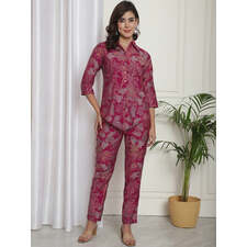 Pink Floral Printed Premium Chanderi Co-ord set