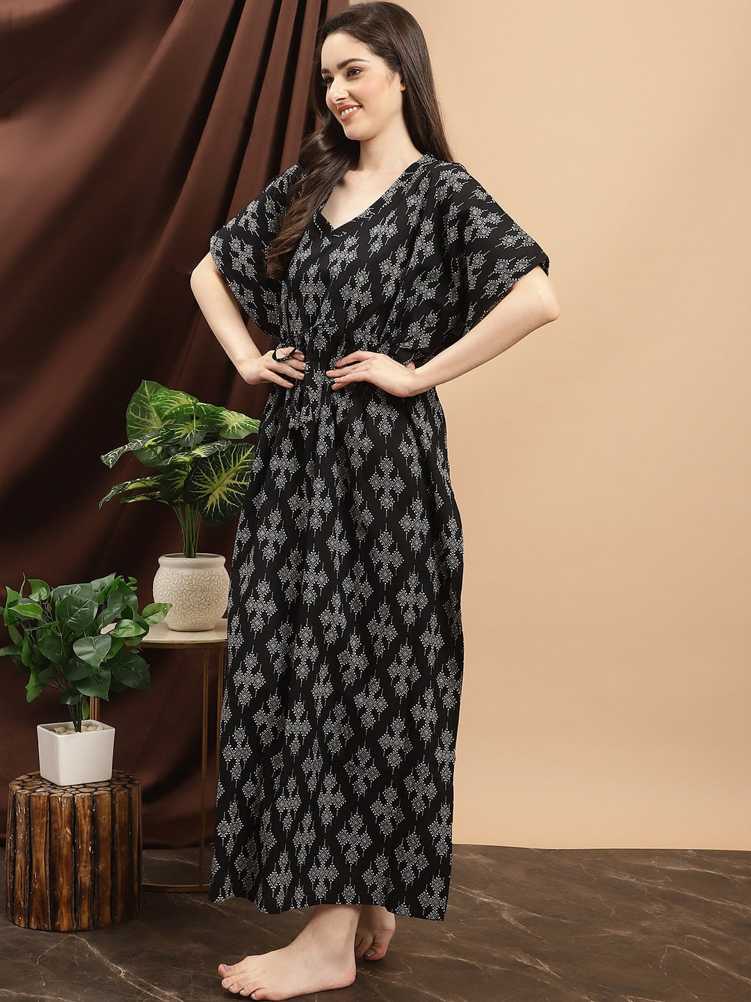 Black Floral Printed Cotton...