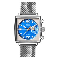 Shinola Mackinac Steel Mesh Bracelet Chronograph Watch, 40mm, Main, color, Silver/ Blue