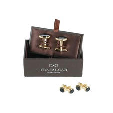 Trafalgar Sutton Onyx Cuff Link &amp; Stud Set, Alternate, color, 24 Karat Gold And Genuine Onyx
