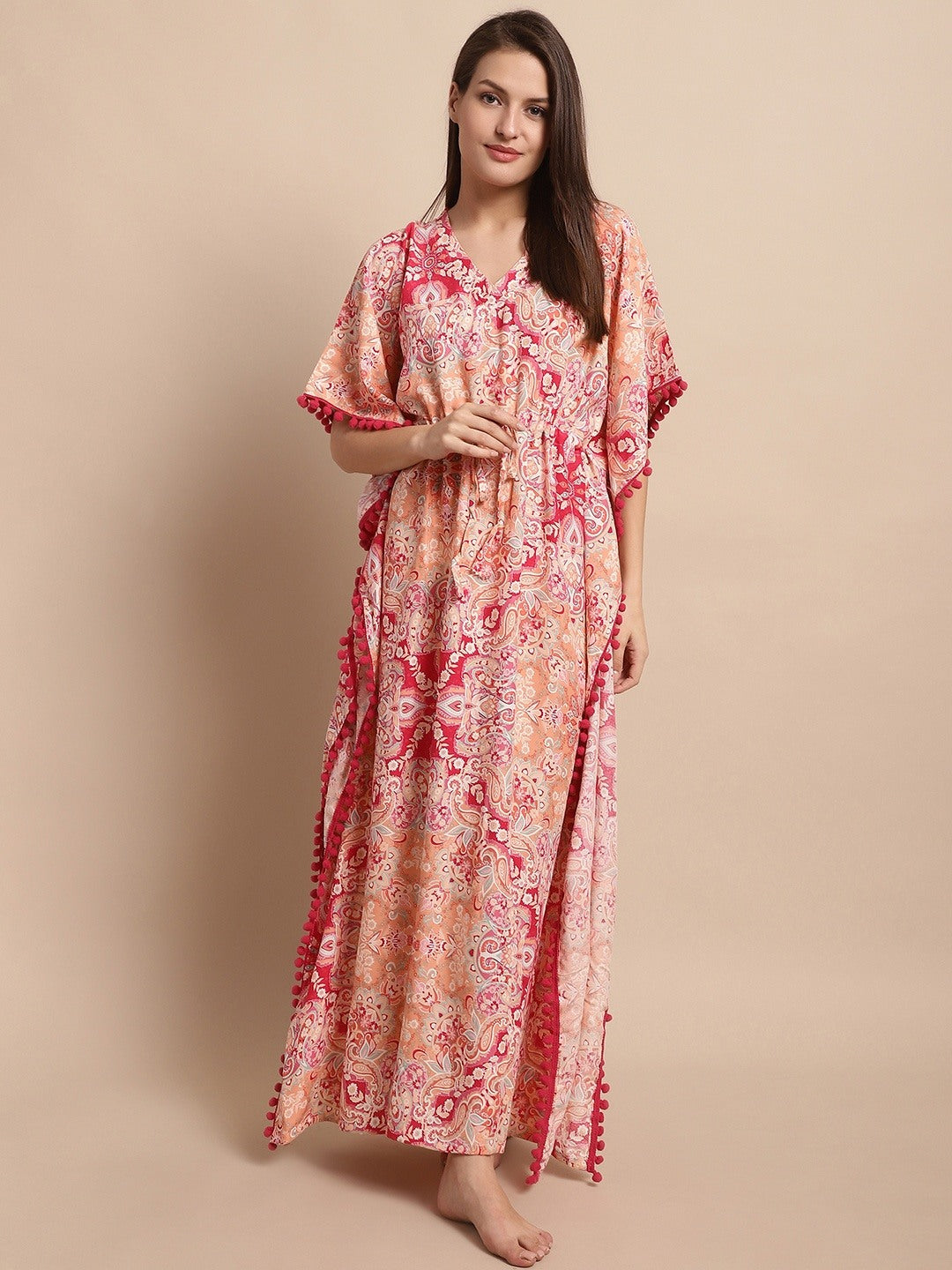 Pink Floral Printed Viscose...