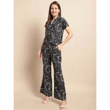 Black Color Abstract Printed Viscose Rayon Co-ord Set Claura Designs Pvt. Ltd. Cord set Abstract Printed, Co-ord Set, Ethnic, Rayon, Western