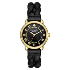 Kate Spade New York lilly avenue leather strap watch, 34mm, Main, color, Gold/ Black