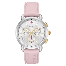 MICHELE Sporty Sport Sail Chronograph Watch Head With Silicone Strap, 38mm, Main, color, Pink