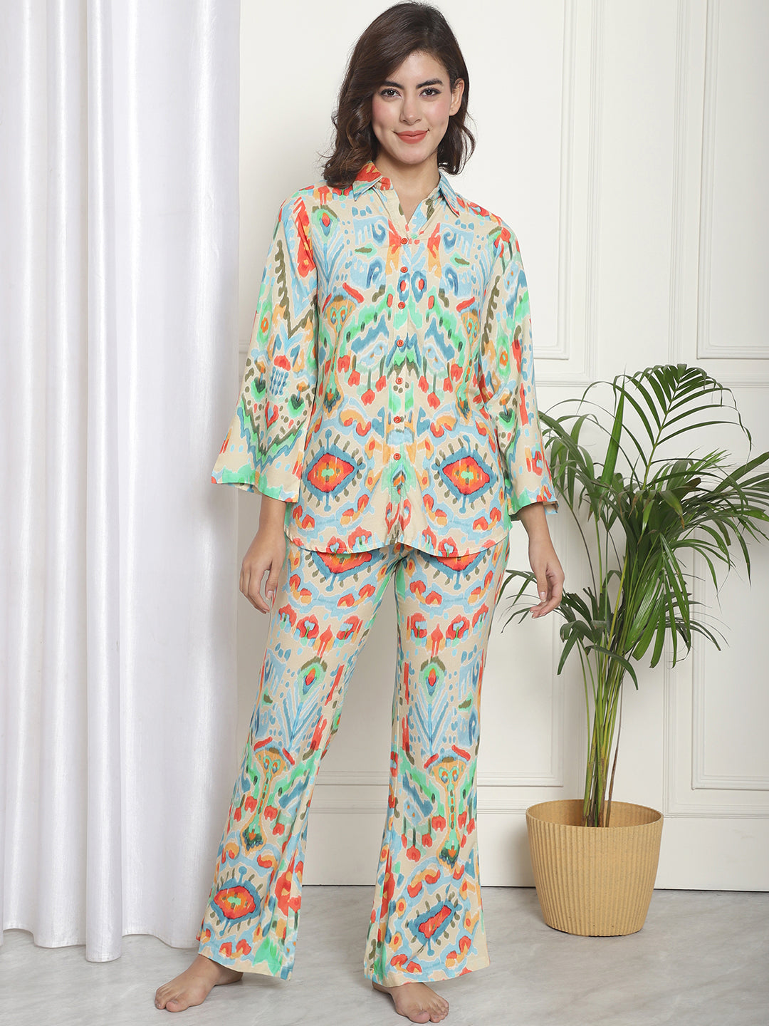 Beige Abstract Printed Visc...