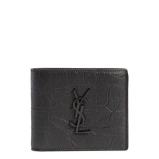 Saint Laurent Croc Embossed Leather Wallet, Main, color, Black