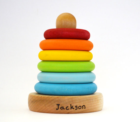 Personalized Wood Toy - Ring Stacker - Rainbow Wooden Toy For Babies and Toddlers - Waldorf and Montessori Inspired
