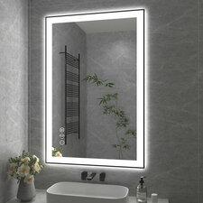 Detjon Black Framed Anti-Fog LED Lighted Dimmable Wall Mounted Bathroom Vanity Mirror