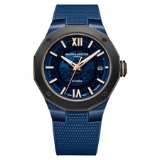 Baume &amp; Mercier Riviera 10769 Rubber Strap Watch, 42mm, Main, color, Smoked Blue Sapphire