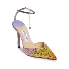 Jimmy Choo Saeda Crystal Ankle Strap Pointed Toe Pump, Main, color, Sunset Mix/ Crystal
