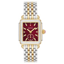 MICHELE Deco Mid Diamond Two-Tone Bracelet Watch, 29mm x 31mm, Main, color, Two-Tone / Ruby Red