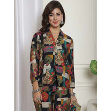 Black Abstract Printed Premium Chanderi Shirt With Trouser Co-ord set
