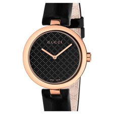 Gucci Diamantissima Leather Strap Watch, 32mm, Main, color, Black/ Gold