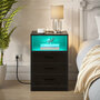 Orren Ellis Nightstand With 3 Drawers Open Storage, Wireless Charging and LED Lights