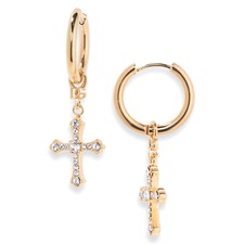 Dolce&amp;Gabbana DNA Cross Hoop Earrings, Main, color, Gold