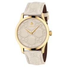Gucci G-Timeless Logo Leather Strap Watch, 38mm, Main, color, Cream/ Gold