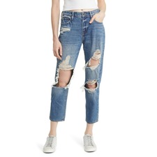 HIDDEN JEANS Destructed Boyfriend Jeans, Main, color, Dark Wash