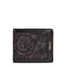 Versace Floral Jacquard &amp; Leather Bifold Wallet, Main, color, Black Black Ruthenium