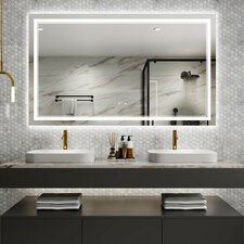 Aolaith Wall Mounted Rectangular Frameless Anti Fog LED Light Bathroom Mirror,Dimmable Vanity Mirror