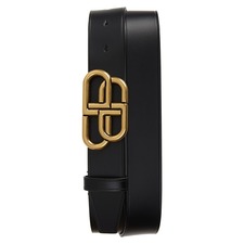 Balenciaga BB Logo Buckle Leather Belt, Main, color, Black
