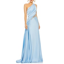 Mac Duggal Crystal Detail One-Shoulder Satin Gown, Main, color, Powder Blue