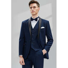 Men's 3-Piece Classic Groom Dresses Navy Blue Groomsmen Suit 