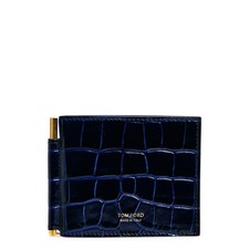 TOM FORD T-Line Croc Embossed Leather Money Clip Wallet, Main, color, Royal Blue