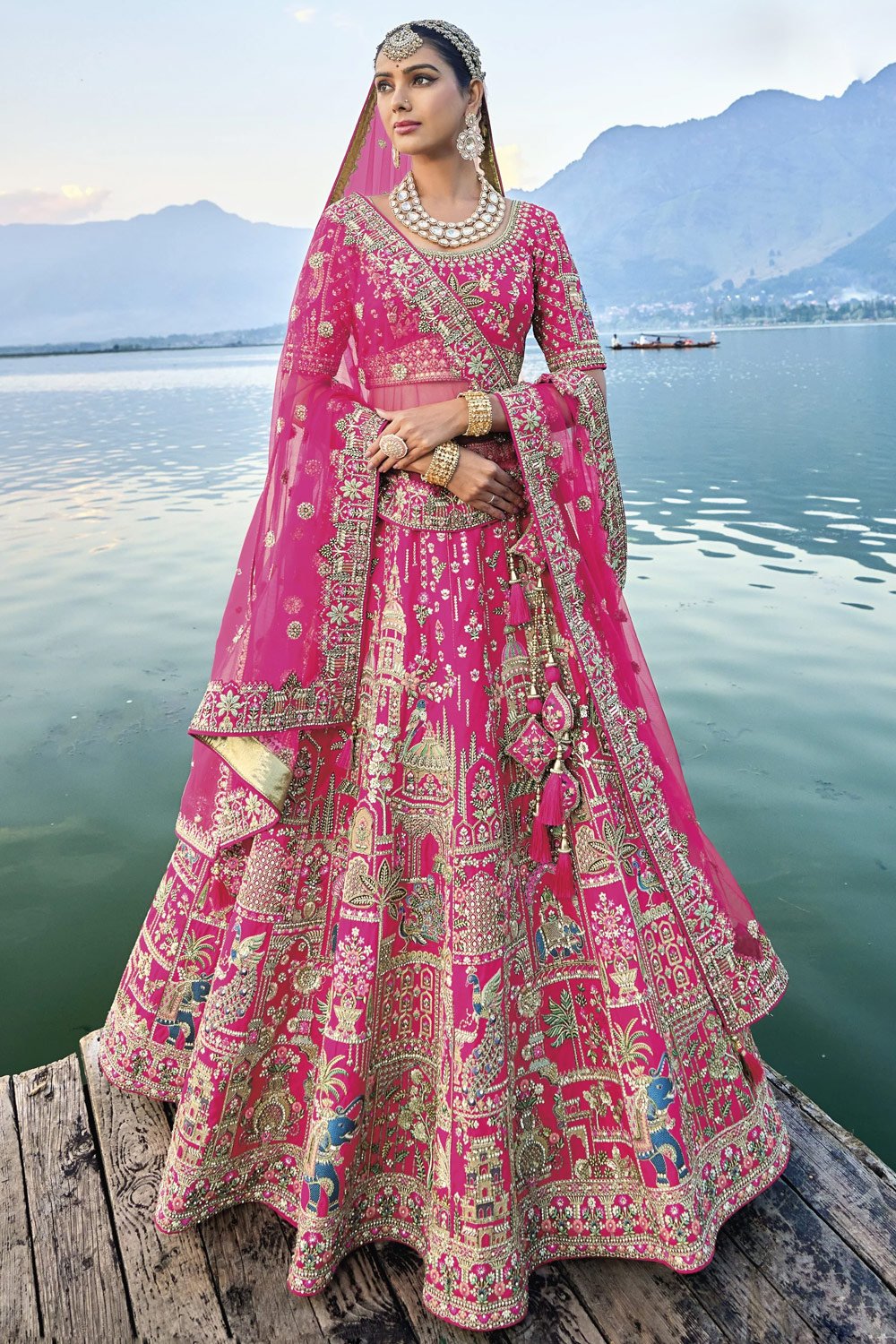 Bridal Pink Silk Embroidere...