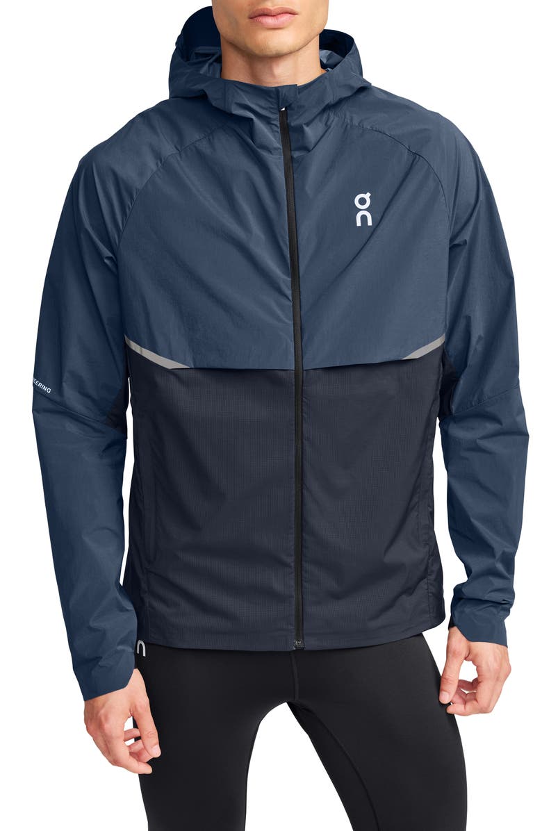 On Core Hooded Packable Running Jacket, Main, color, Denim/ Navy